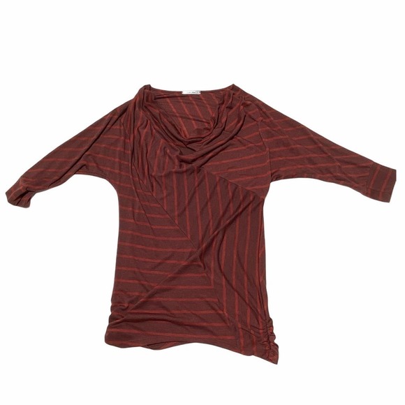 MAI Tai Red Burgundy Striped Cowl Neck Blouse - Picture 5 of 12